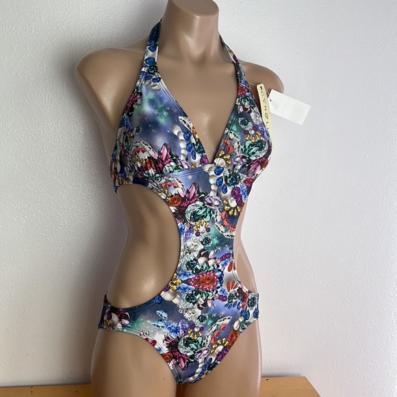 Cyn&Luca One piece swimsuit monokini halter jewels print - Picture 3 of 4